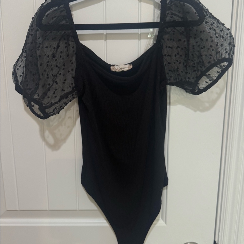 Altar'd State Black Puff Sleeve Fitted Bodysuit